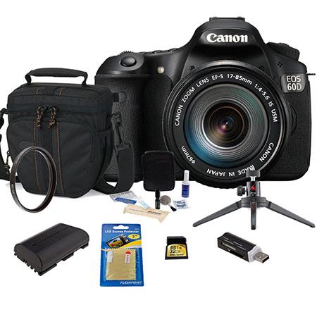 Canon EOS 60D DSLR Camera Body Kit, Black with EF-S 18-200mm f/3.5-5.6 IS Lens - U.S.A. Warranty - Bundle - With 32GB Ultra SDHC Memory Card, Camera Bag, Spare LP-E6 Lithium-Ion Battery, USB 2.0 SD Card Reader, Cleaning Kit, 3Pod Table Top Tripod, Screen