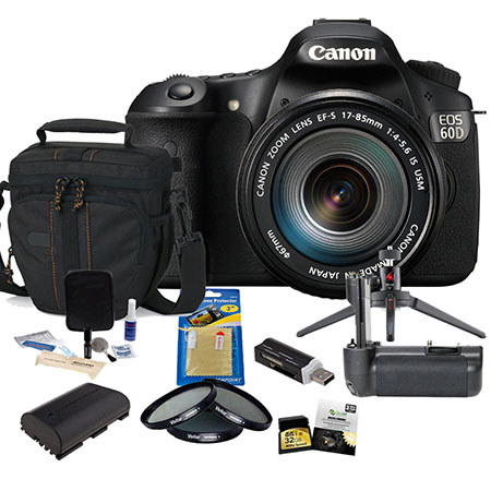 Canon EOS 60D DSLR Black with EF-S 18-200mm f/3.5-5.6 IS Lens U.S.A. - Bundle With 32GB Ultra SDHC Memory Card, Camera Bag, Spare Battery, Battery Grip, Newleaf 3 Year (Spills & Drops) Warranty, SD Card Reader, Cleaning Kit, 3Pod Table Top Tripod, Screen