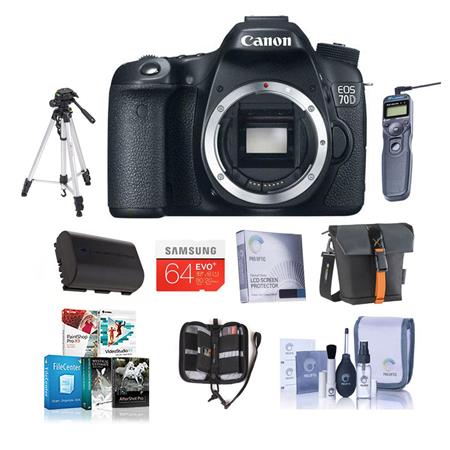 Canon EOS 70D Digital SLR Camera Body - PRIME BUNDLE - with 32GB SDHC Card, Camera Case, New Leaf 3 Year Extended Warranty, Spare Li-Ion Battery, RC-6 Wireless Remote, 5-Section Monopod, LCD Screen Protector