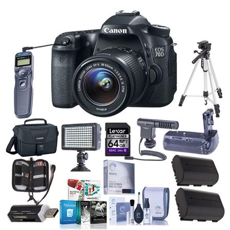 Canon EOS 70D Digital SLR Camera Body, - BUNDLE - with PIXMA PRO-100 Pro Photo Inkjet Printer, 13x19 Semi Gloss IJ Paper, 32GB Class 10 SDHC Card, Camera Bag, New Leaf 3 Year Extended Warranty