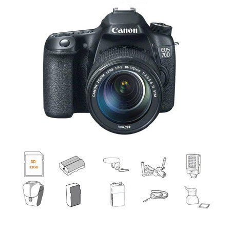 Canon EOS 70D Digital SLR Camera with EF-S18-135mm F3.5-5.6 IS STM Lens - Bundle - with 32GB SDHC Card, Camera Case, Two Spare Lithium Batteries with Charger, R