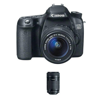 Canon EOS 70D DSLR Camera Body with EF-S 18-55mm F3.5-5.6 IS STM Lens, Black - Budle - with Canon EF-S 55-250mm f/4-5.6 IS STM Lens