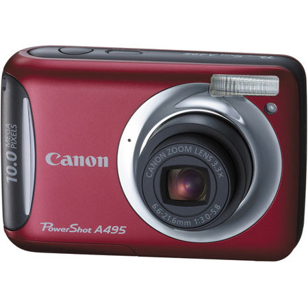 Canon Powershot A495 Digital Camera, 10.0 Megapixels, 3.3x Optical Zoom, 2.5" LCD Display, Red image