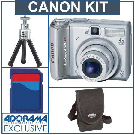 Canon Powershot A570 IS Digital Camera Kit, with 1 GB SD Memory Card, Table Top Tripod, Camera Case image