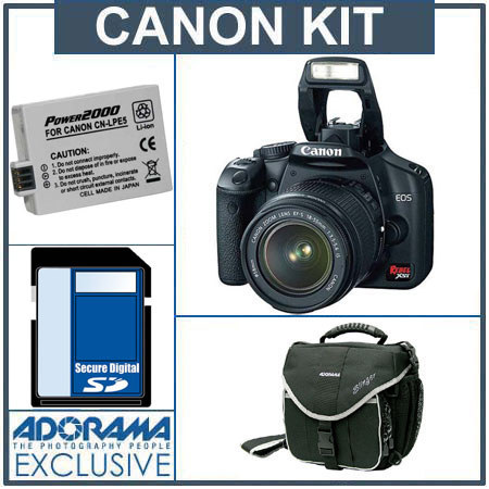Canon Digital Rebel XSi SLR Camera/ Lens Kit Black with EF-S 18-55mm f/3.5-5.6 IS Lens, 2 GB SD Memory Card, Spare LP-E5 Lithium-Ion Rechargeable Battery, Camera Case image