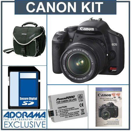 Canon Digital Rebel XSi SLR Camera /Lens Kit, - Black - with EF-S 18-55mm f/3.5-5.6 Image Stabilizer Lens - Refurbished - 4 GB SD Memory Card, Spare LP-E5 Lithium-Ion Rechargeable Battery, Slinger Camera Bag Magic Lantern Guides, Book with DVD image