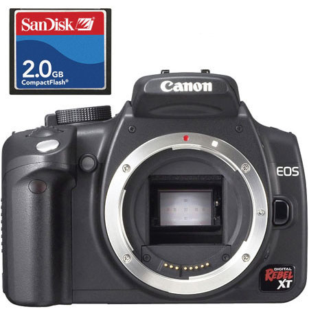 Canon Digital Rebel XT SLR Camera Body Kit, 8 Megapixels, U.S.A. Warranty - Black Finish With Sandisk Compact Flash 2GB Memory Card image