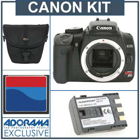 Canon Digital Rebel XTi SLR - Black - Refurbished with 2 GB CF Memory Card, Spare NB-2LH Lithium-Ion Rechargeable Battery, Camera Case image