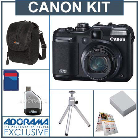Canon PowerShot G10 Compact Digital Camera with Kit with 8GB SD Memory Card, Spare NB-7L Type Lithium-ion Battery, Camera Case, Table Top Tripod, EZ Digital Photography Guide. USB 2.0 SD Card Reader, image