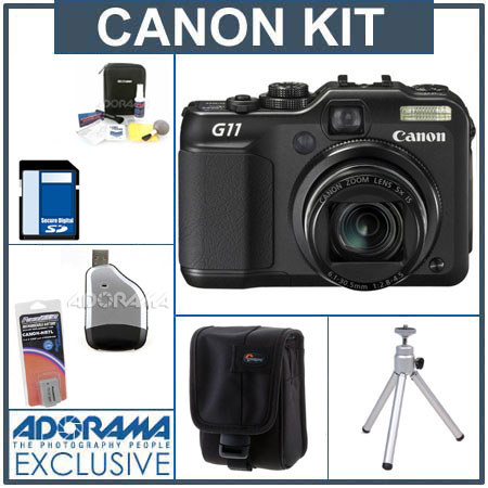 Canon PowerShot G11 Compact Digital Camera Kit, with 8GB SD Memory Card, Spare NB-7L Type Lithium-ion Battery, Camera Case, Table Top Tripod, USB 2.0 SD Card Reader, Professional Lens Cleaning Kit image