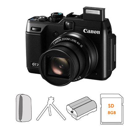 Canon PowerShot G1 X Compact Digital Camera Kit, with FREE 8GB SD Memory Card, Spare NB-10L Type Lithium-ion Battery, Camera Case, Table Top Tripod