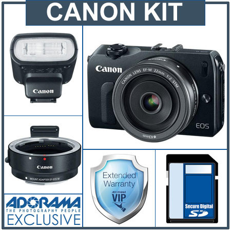 Canon EOS M Mirrorless Digital Camera with EF-M 22mm f/2 STM Lens - Bundle - with Canon EF-M Lens Adapter, Canon Speedlite 90EX Flash, Lexar 16GB 200x SDHC Card