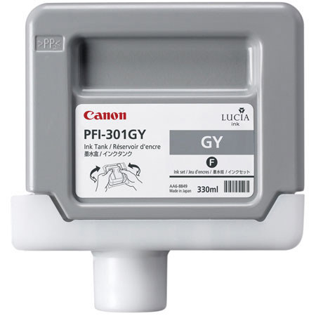 Canon PFI-301GY Gray Ink Tank for the imagePROGRAF iPF8000 and iPF9000 Inkjet Printers, 330 ml.