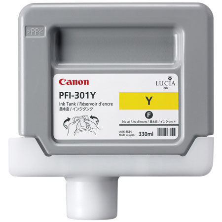 Canon PFI-301Y Yellow Ink Tank for the imagePROGRAF iPF8000 and iPF9000 Inkjet Printers, 330 ml.
