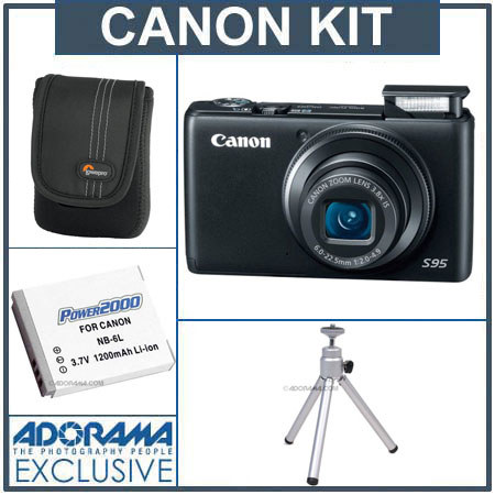 Canon PowerShot S95 Digital Camera Kit, with Spare NB-6L Type Lithium-ion Battery, Camera Case, Table Top Tripod image