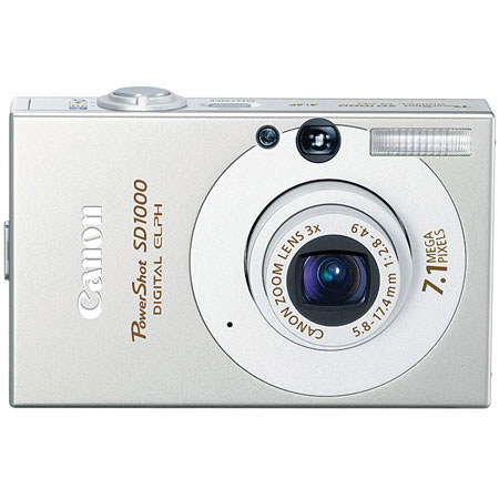 Canon Powershot SD1000 Digital Elph Camera, 7.1 Megapixels, 3x Optical Zoom, 4x Digital Zoom, 2.5" LCD Display, Silver image
