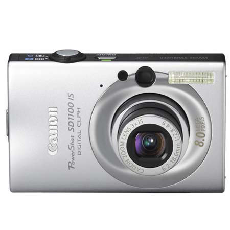 Canon Powershot SD1100 IS Digital Elph Camera, 8.0 Megapixels, 3x Optical Zoom, 4x Digital Zoom, 2.5" LCD Display, Silver image
