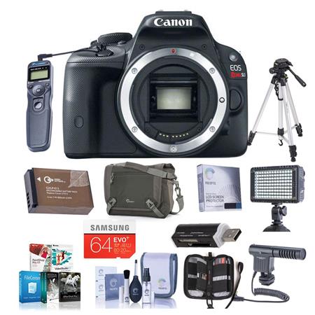 Canon EOS Rebel SL1 DSLR Black Camera Body - BUNDLE - with 32GB SDHC Memory Card, Camera Carrying Case, Newleaf 3 Year (Drops & Spils) Warranty, Spare LP-E12 Battery, Sunpack Tripod, Lens Cleaning Kit, Screen Protector, Card Case