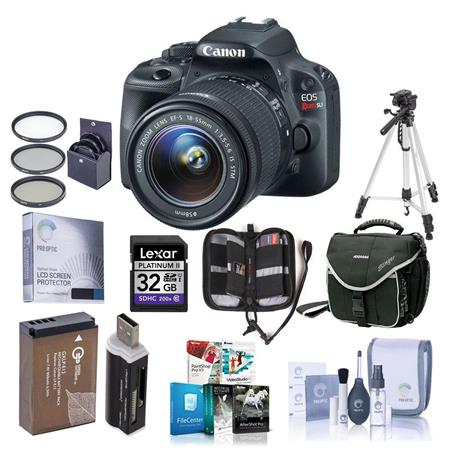 Canon EOS Rebel SL1 DSLR Black Camera with EF-S 18-55mm f/3.5-5.6 IS Lens - Bundle - with 16GB SDHC Memory Card, Camera Carrying Case, Newleaf 3 Year Warranty, Lens Cleaning Kit, 58mm Filter Kit (UV, Circular Polarizer, Neutral Density 2)