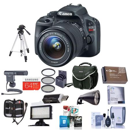 Canon EOS Rebel SL1 DSLR Black Camera with EF-S 18-55mm f/3.5-5.6 IS Lens - Bundle - with 32GB SDHC Memory Card, Camera Carrying Case, Newleaf 3 Year (Drops & Spills) Warranty, Spare battery, Lens Cleaning Kit, 58mm Filter Kit (UV-CPL-ND2) , Sunpack Tripo