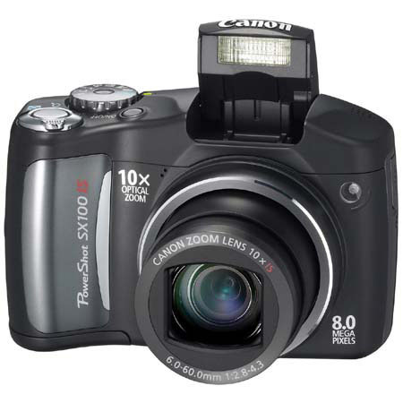 Canon Powershot SX100 IS Digital Camera Kit, 8.3 Megapixels, 10x Optical Zoom, 4x Digital Zoom, 2.5" LCD Screen, Black - Refurbished image