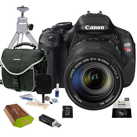 Canon EOS Rebel T3i Digital SLR Camera/ Lens Kit, with EF-S 18-135mm f/3.5-5.6 IS Lens, 16GB SD Memory Card, Camera Bag, Spare LP-E8 Lithium-Ion Rehargeable Battery, New Leaf 3 Year Extended Warranty, Aluminum Table Top Tripod, USB 2.0 SD Card Reader, Dig