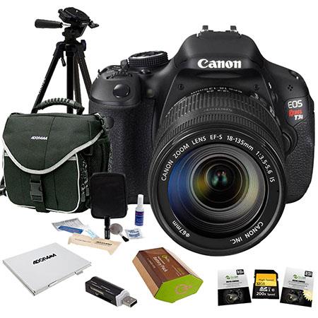 Canon EOS Rebel T3i DSLR Camera/ Lens Kit, with EF-S 18-135mm f/3.5-5.6 IS Lens BUNDLE With 32GB SD Memory Card, LowePro Camera Bag, Spare LP-E8 Battery, New Leaf 3 Year (Spills & Drops) Warranty, USB 2.0 SD Card Reader, Digital Cleaning Kit, Sunpack Trip