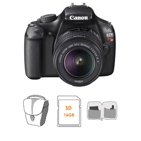 Canon EOS Rebel T3 Digital SLR Camera, with EF-S 18-55mm f/3.5-5.6 IS Lens - Bundle - with 16GB SD Memory Card, Camera Case, Lens Cleaning Kit