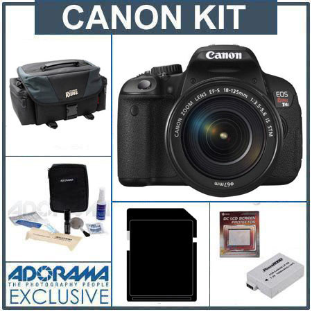 Canon EOS Rebel T4i Digital SLR Camera Kit with EF-S 18-135mm f/3.5-5.6 IS STM Lens - U.S.A. - Bundle - with 32GB SD Memory Card, Canon 200DG Deluxe Gadget Bag, Spare LP-E8 Battery, Cleaning Kit, Screen Protector