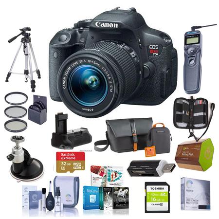 Canon EOS Rebel T5i Digital SLR Camera with EF-S 18-55mm f/3.5-5.6 IS Lens - BUNDLE - With 32GB SDHC Extreme Memory Card, Top Load Zoom Case, New Leaf 3 Year (Drops & Spills) Warranty, Cleaning Kit, 58mm Dig. Filter Kit, Battery Grip, Spare Battery , Memo