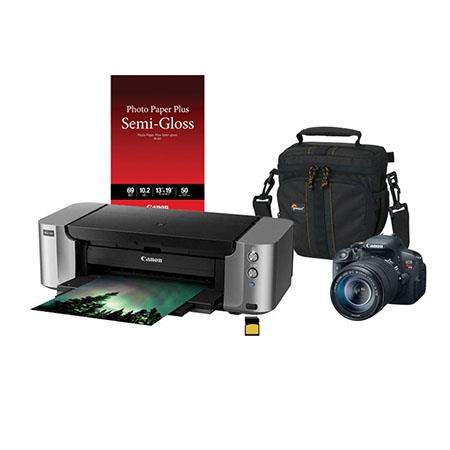Canon EOS Rebel T5i DSLR Camera with EF-S 18-135mm f/3.5-5.6 IS STM Lens,- Bundle With PIXMA PRO-100 Pro Photo Inkjet Printer, 13x19 semi Gloss IJ Paper, 16GB Class 10 SDHC Card, Camera Bag