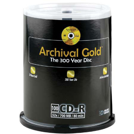 Delkin CD-R Archival Gold 700mb, 74 Minute, 100 Pack on Cakebox Spindle image