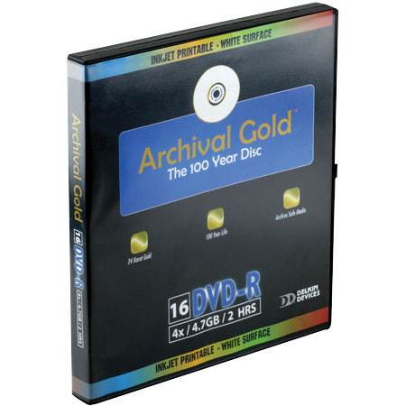 Delkin DVD-R Archival Gold, 4.7 GB, 16 Pack, with 3-Ring Hard Case Binder and 40 Sleeves image
