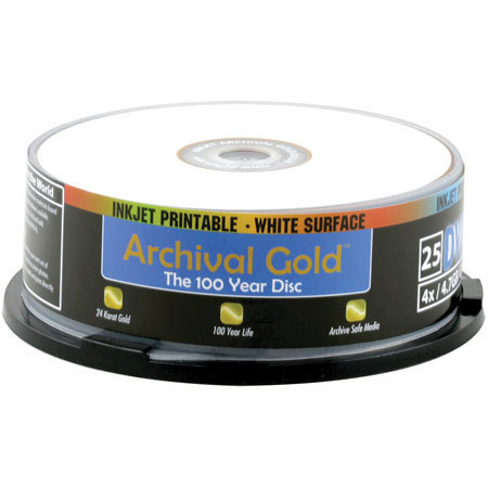 Delkin DVD-R Archival Gold, 4.7 GB, 25 Pack with CakeBox Spindle. image