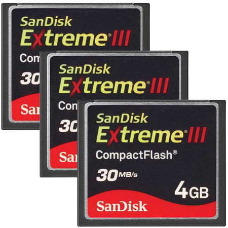 SanDisk 4 GB Extreme III Compact Flash Memory Card - Pack of 3 image