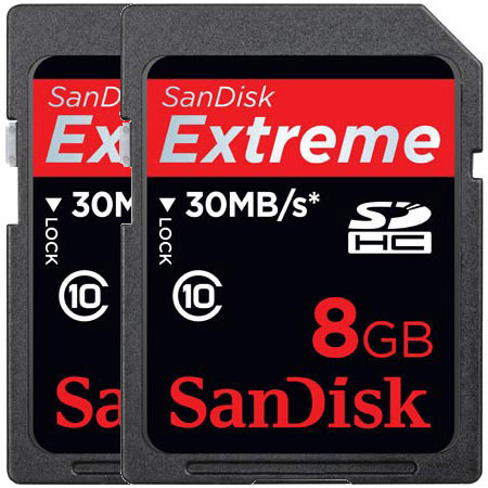 SanDisk 8 GB, Extreme Secure Digital High Capacity (SDHC) Memory Card, Class 10 - Pack of 2 image