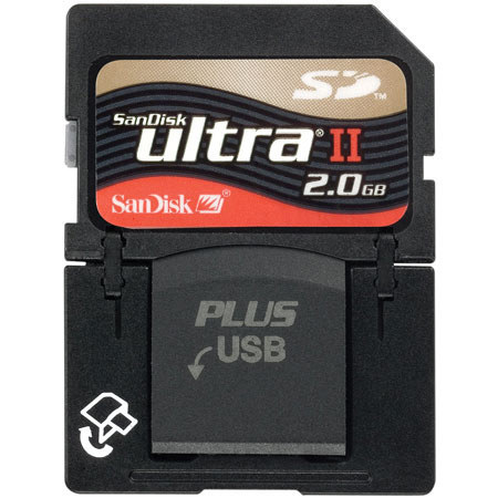 SanDisk 2 GB Ultra II SD+, Combo SD/USB Secure Digital Memory Card with Built-in Pop-up USB 2.0 Connector image