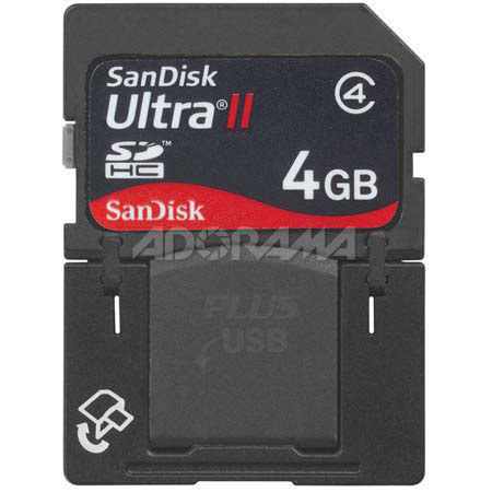 SanDisk 4 GB Ultra II SD+, Combo SD/USB Secure Digital Memory Card with Built-in Pop-up USB 2.0 Connector, 15MB/Per Second image
