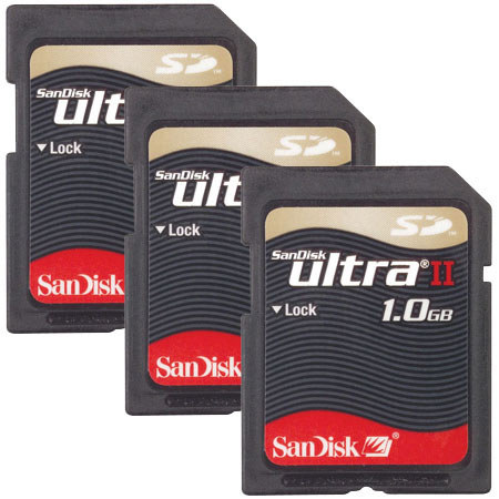 SanDisk 1 GB, 60x Speed Ultra II Secure Digital (SD) Memory Card - Pack of 3 image