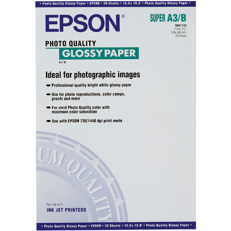 Epson Glossy, Bright White, Photo Quality Inkjet Paper, 13" x 19", 20 Sheets. image