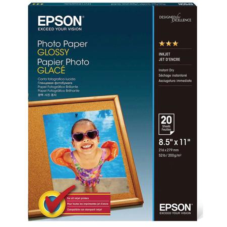 Epson Glossy Photo Bright White Inkjet Paper, 9.4 mil., 8.5" x 11", 20 Sheets image