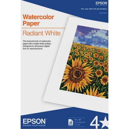 Epson Radiant White Heavyweight Matte, Textured Watercolor Inkjet Paper, 13" x 19", 20 Sheets image