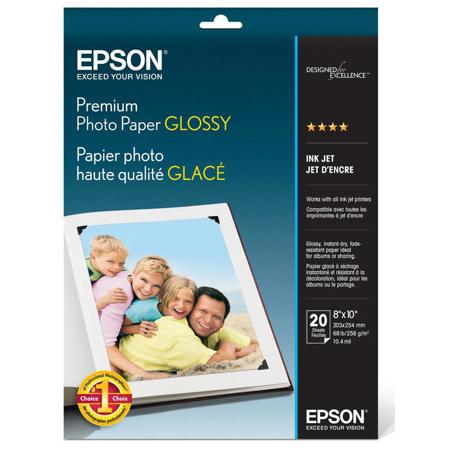 Epson Premium Gloss Resin Coated Inkjet Paper, 10.4 mil., 8" x 10", Borderless, 20 Sheet Pack. image