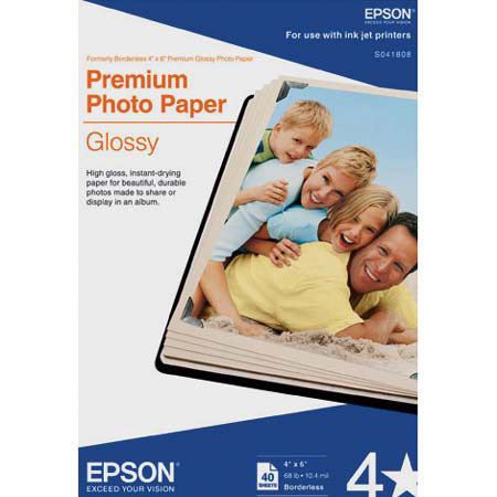 Epson Premium Glossy Photo Borderless Inkjet Paper, 10.4 mil., 4" x 6" (A6), 40 Sheet Pack image
