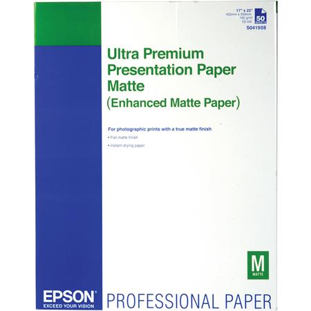 Epson Ultra Premium Presentation Flat Matte Bright White Inkjet Paper, 10.3 mil, 192 gsm, 17x22