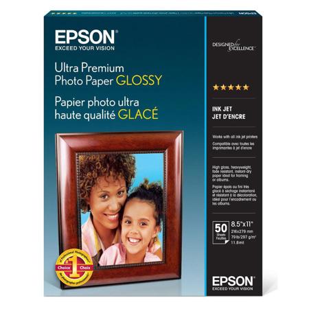 Epson Ultra Premium Glossy, Heavy Weight Inkjet Photo Paper, 11.8 mil., 8.5" x 11", 50 Sheets. image