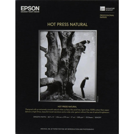 Epson Hot Press Natural Fine Art Smooth Matte Cotton Rag Inkjet Paper, 17 mil., 330 g/m2, 8.5" x 11", 25 Sheets image