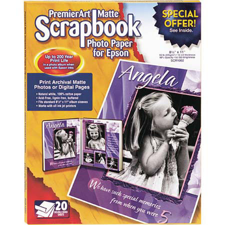 Epson Premier Art Matte, Scrapbook Photo Inkjet Paper, 12 mil, 8.5" x 11", 20 Sheets image