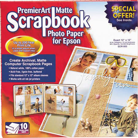 Epson Premiere Art Scrapbook Photo Matte Inkjet Paper, 12 mil, 12" x 12", 10 Sheets. image