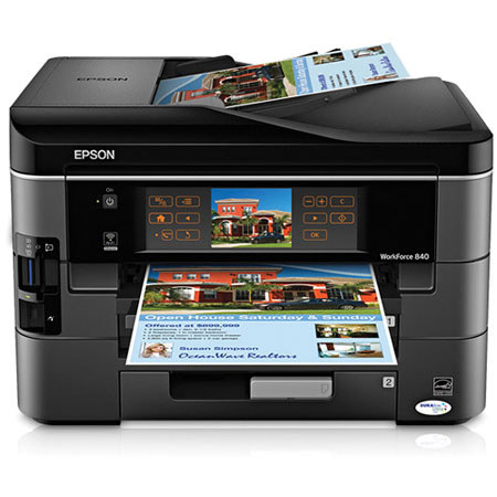 Epson Workforce 840 All-in-One Inkjet Duplex Color Printer, Print/Copy/Scan/Fax, 5.0 ISO ppm Black/7.2 ISO ppm Color, 1200 x 2400 dpi Resolution image